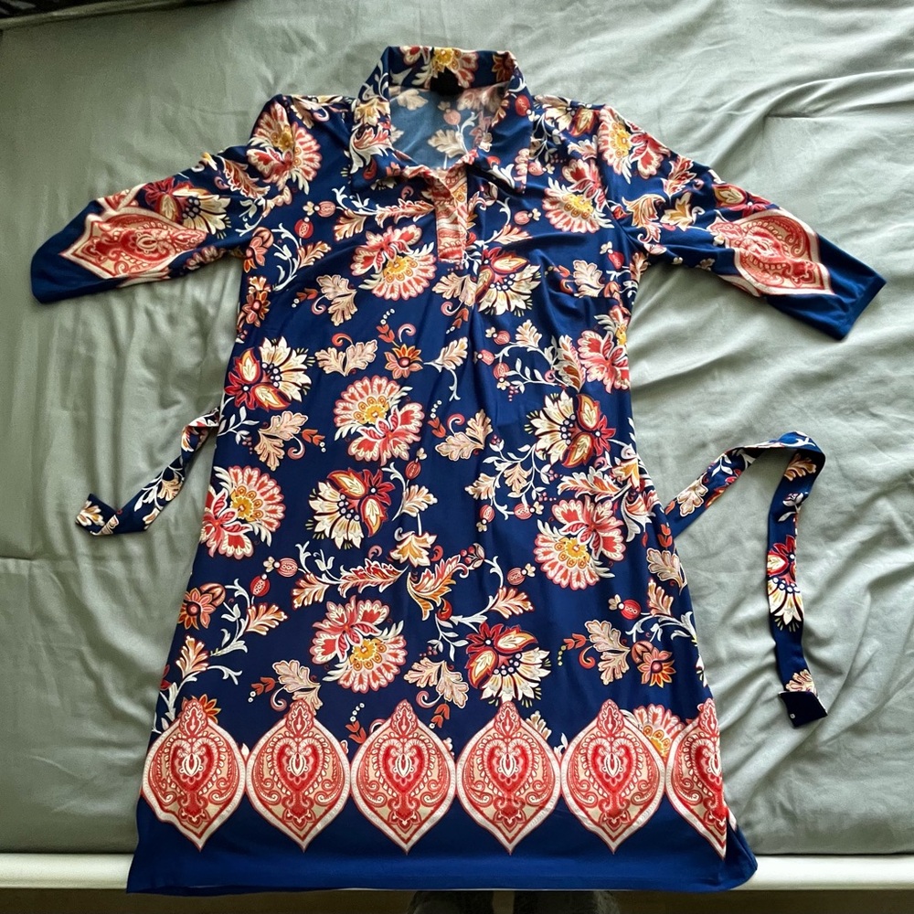 Enfocus Studio Navy Floral mid Sleeve Dress